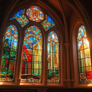 um vitral colorido de uma igreja